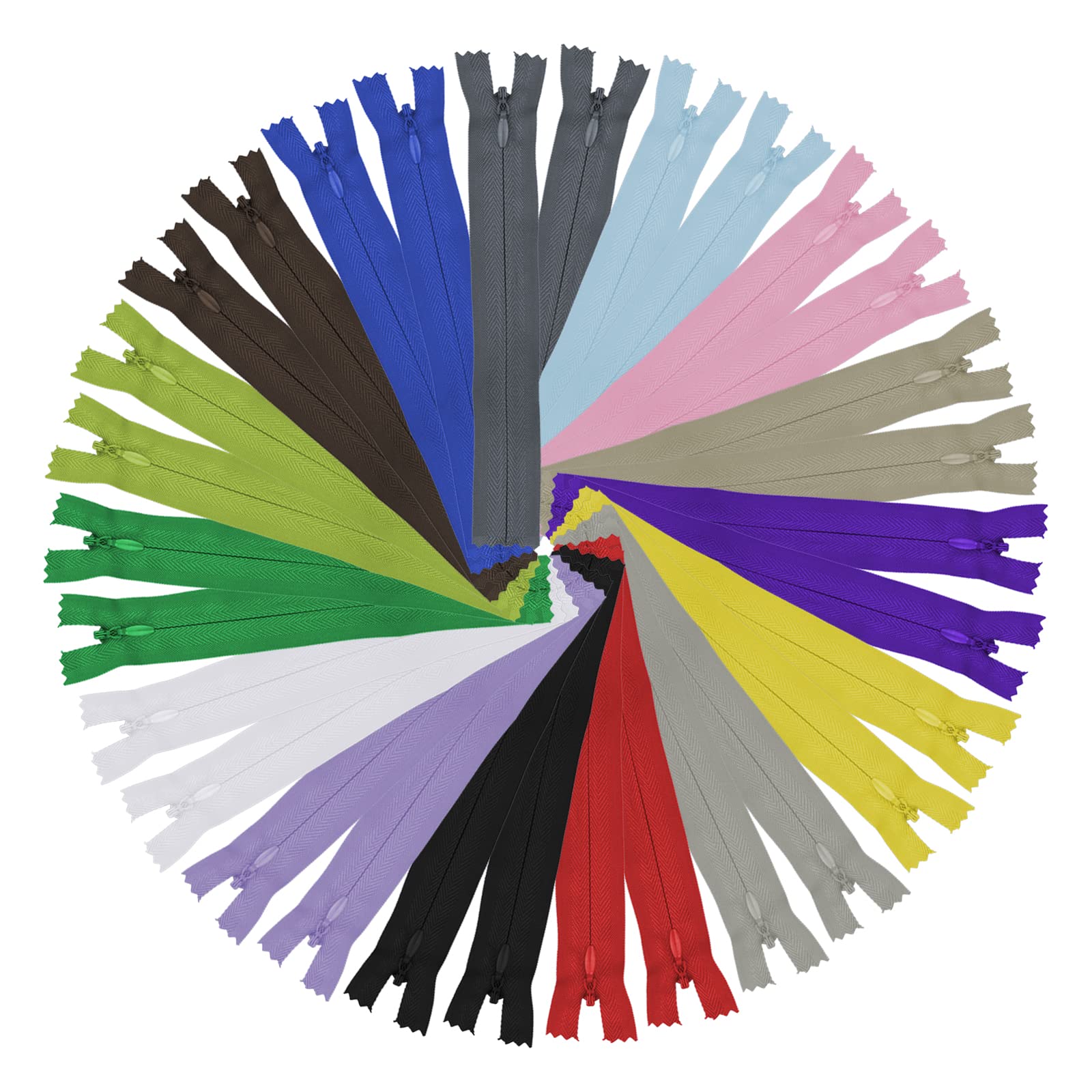 DOITEM 30pcs 25cm/10 Inch Invisible Multicolor Nylon Coil Zippers for Sewing and Crafts 15 Colors