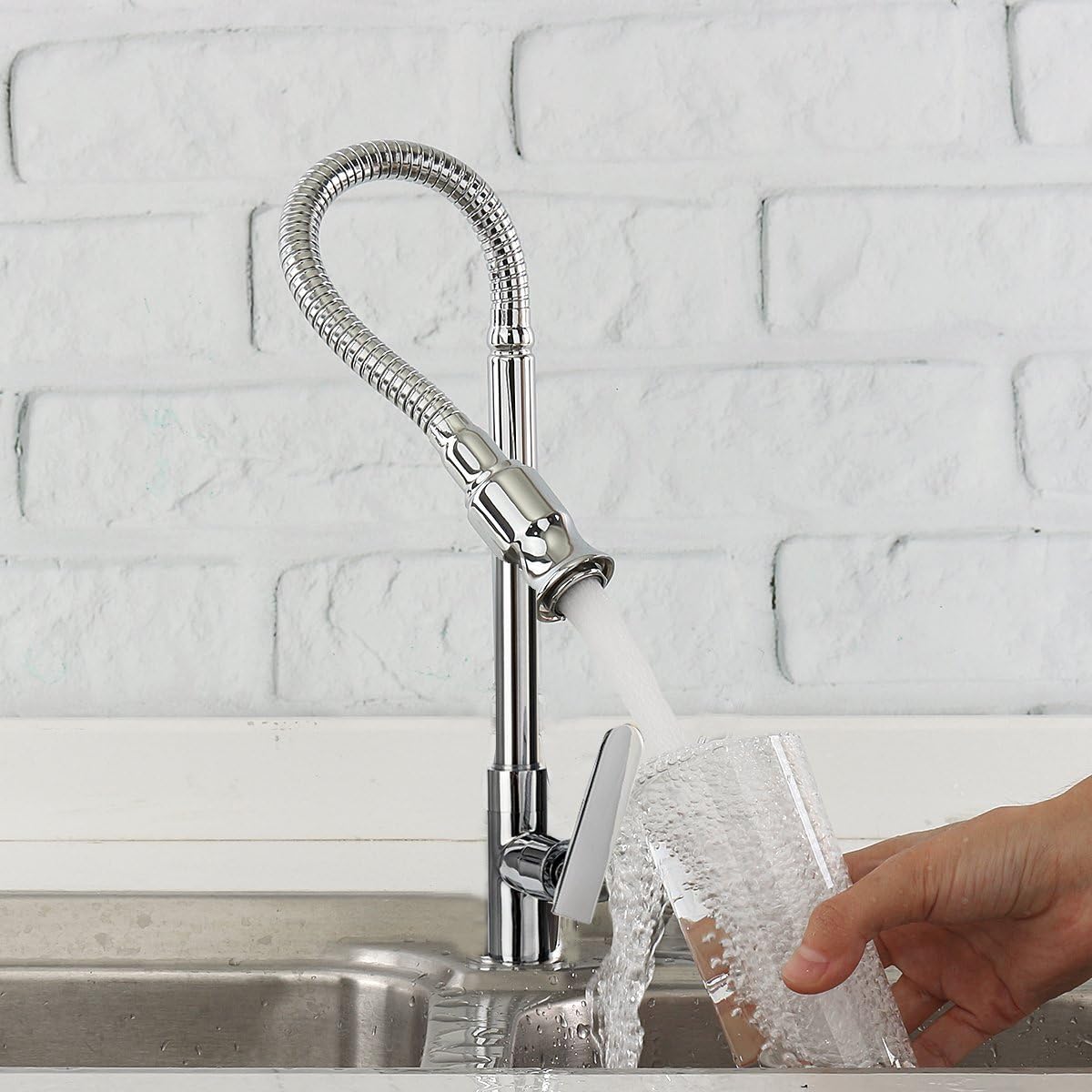 360 Rotatable Kitchen Bar Bathroom Sink Faucet Single Cold Water Flexible Neck Laundry Room Garden Outdoor Application Faucets Tap by Churun - - 