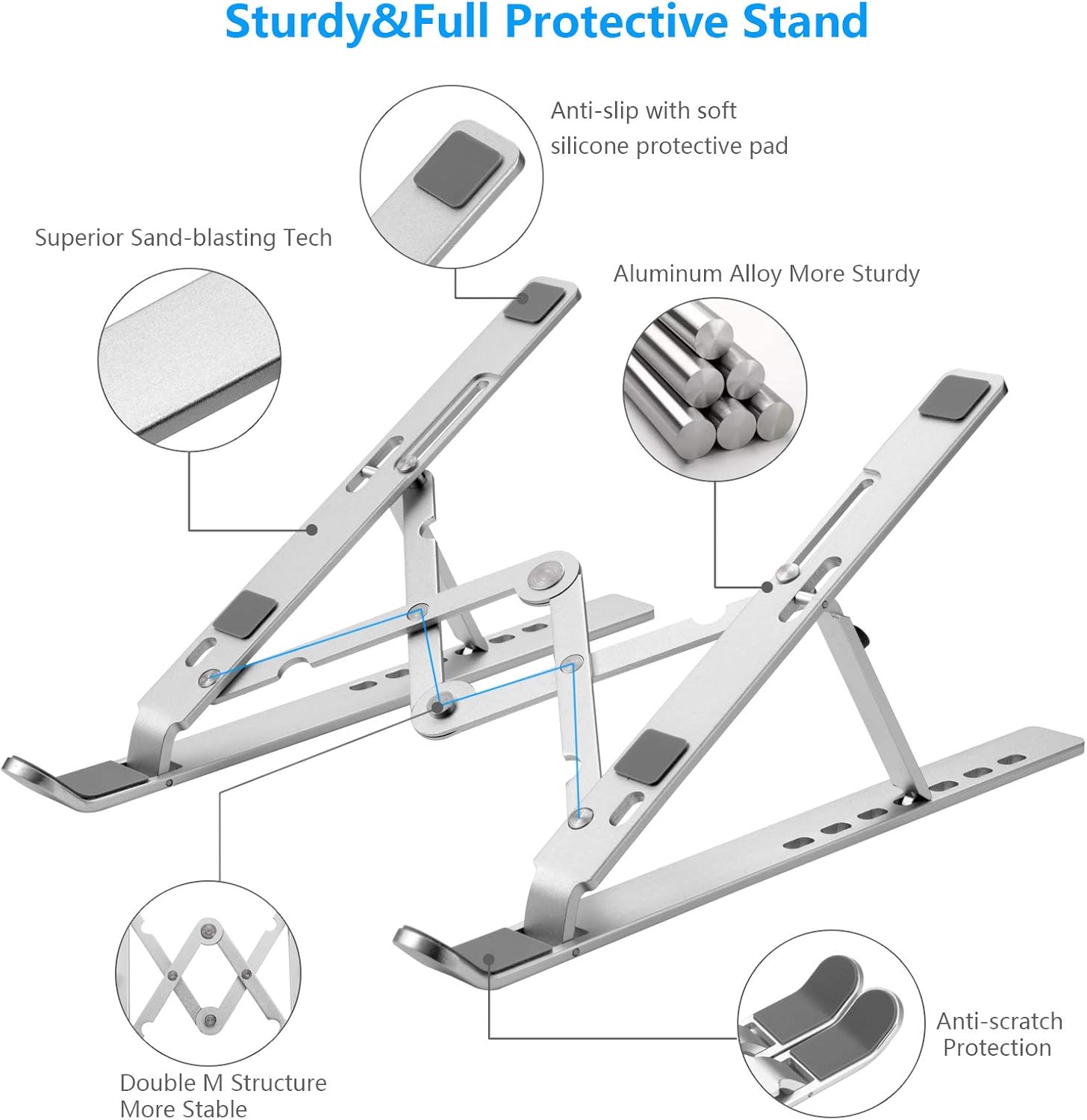 Laptop Stand, Laptop Holder Riser Computer Stand, Adjustable Aluminum Foldable Portable Notebook Stand, Compatible with MacBook Air Pro, HP, Lenovo, Dell, More 10-15.6” Laptops and Tablets (Silver): Office Products