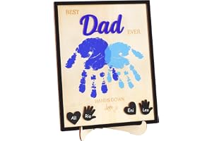 Best Dad Ever 手下标牌 25.40 厘米 x 20.32 厘米,DIY 礼物父亲节,来自孩子、女儿、儿子、妻子,手印木框带有个性化姓氏,父亲节爸爸送给新爸爸、丈夫、台阶的礼物 爸爸,爷爷,爷爷 pa