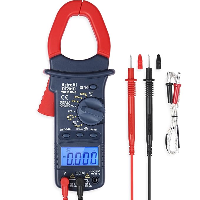AstroAI Digital Clamp Meter, TRMS 6000 Counts Multimeter Volt Meter with Manual and Auto Ranging; Measures Voltage Tester, Current, Resistance, Continuity, Frequency; Tests Diodes, Temperature