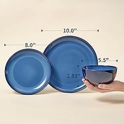 Pokini Blue Stoneware Dinnerware Set, 12 pcs