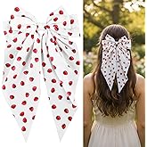 Ymapinc Strawberry Hair Bow Clips with Long Tail Ribbon, Cute Strawberry Metal Hair Bow Barrettes Ponytail Styling Accessories for Women Girls, Large Fruit Bowknot Hairpins