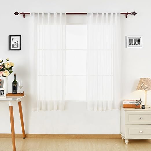 Amazon Com Deconovo White Sheer Curtains Back Tab Linen Look