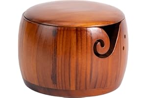Caydo Yarn Bowl for Crocheting & Knitting, 7 x 5 in Wooden Yarn Bowl with Lid, Knitting Crochet Bowls Holder for Yarn, Crochet Accessories and Knitting Gadgets Supplies