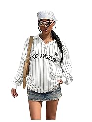 SOLY HUX Women's Oversized Tees Striped Letter