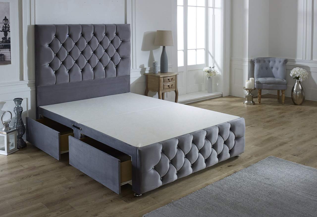 ComfoRest - Elegant 4FT Small Double Bed with Drawers | Sturdy Divan Bed Base | Durable Bed Frame | Practical Beds for Modern Bedrooms, Stylish Small Double Bed Design (Grey Plush)