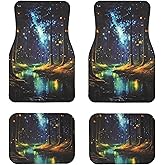 Universal Fit Car Floor Mats-Tech Cloth with Elegant Patterns, Enchanted Forest Stream,Front (26.8x17.3in) & Rear (13x17.3in) Set,Anti-Slip Rubber Bottom,4PCS, Water-Resistant & Simple to Clean
