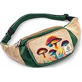 Freakmandu Eco-Friendly Boho Hippie Style Mushroom Hemp Fanny Pack Hip Waist Bag for Hiking Running Jogging Cross Body