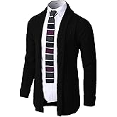 H2H Mens Casual Comfortable Fit Ruffle Shawl Collar Knitted Open Front Long Length Sweater Cardigan