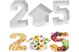 Tellingyou 3 Pcs 13.7" Graduation Fillable Letter,Plastic Number Trays for Food 2025,2025 Charcuterie Number,Grad Fillable Letter for Class of 2025 Congrats Grad Party Supplies(White)