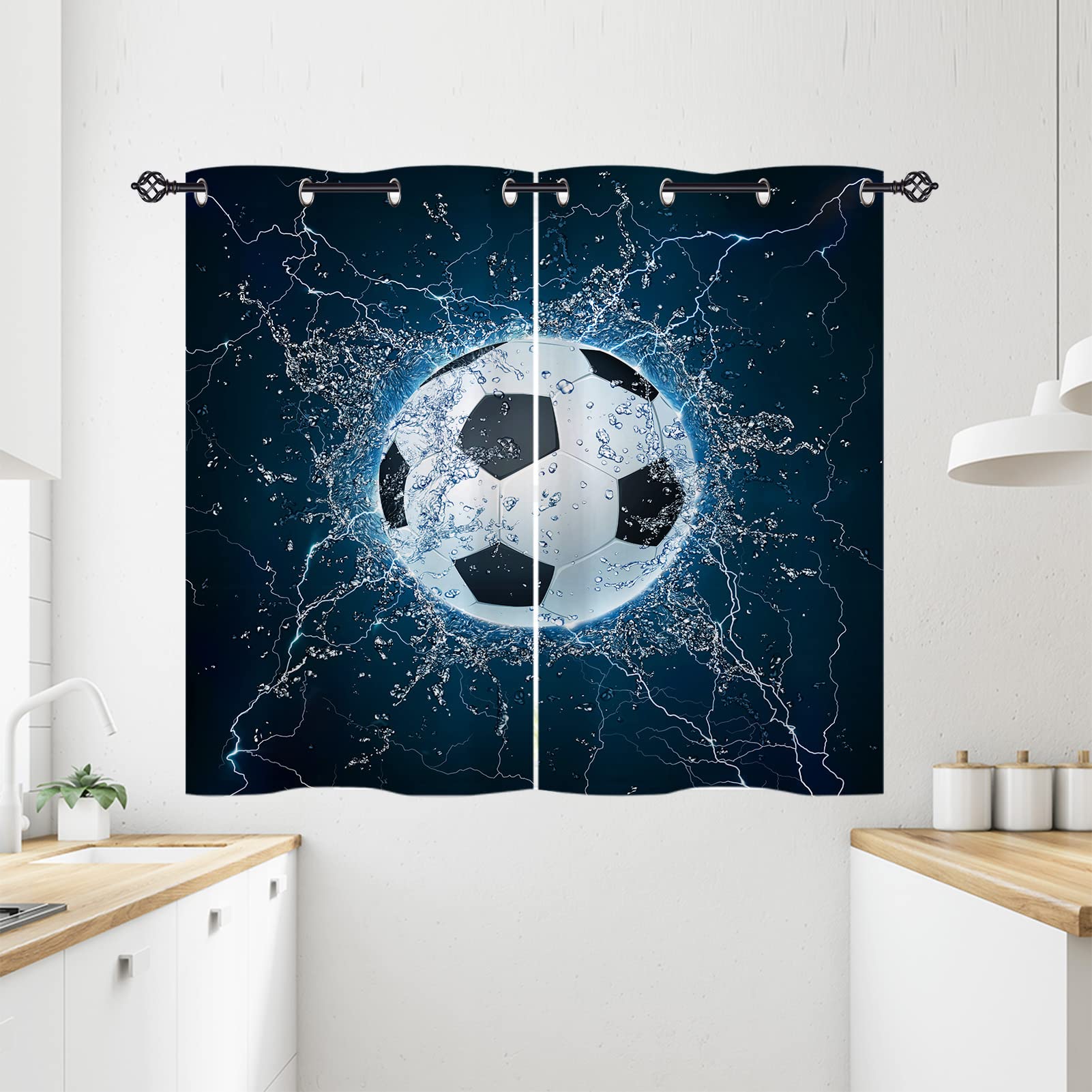 ANHOPE Football Curtains Eyelet 80% Blackout Curtains with Sports Theme Ball Soccer Print Pattern Thermal Soundproof Window Drapes for Kids Boys Girls Teens Bedroom Living Room 28 x 54 Inch 2 Panels