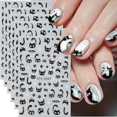 Black Cat Nail Stickers for Nail Art Heart Nail Art Stickers Cute Cat Head 3D Self-Adhesive Nail Decals Funny Tail Nails Supply Manicure Cat's Paw Decal for Women Girl Manicure Decoration 6Pcs