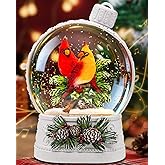 Christmas Cardinal Snow Globe Light up Lantern with 8 Songs, 6.7" White Christmas Snow Globes for Kids Adults, 6H Timer & Dual Power, Snowglobes Christmas Decorations Indoor, Gifts for Women Men