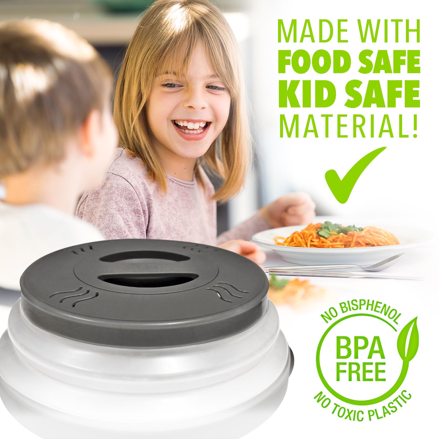 High Power Magnetic Microwave Splatter Cover with strongest magnetic grip, Collapsible 12-Inch BPA-Free Food Lid, Vented Plate Guard, Dishwasher Safe, Space-Saving Magnetic Storage - Gray