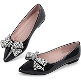 Anxle Leather Flats for Women Bling Rhinestone Pointed Non Slip Comfort Slip on Breathable Wedding Dress Ballet Flats Shoes