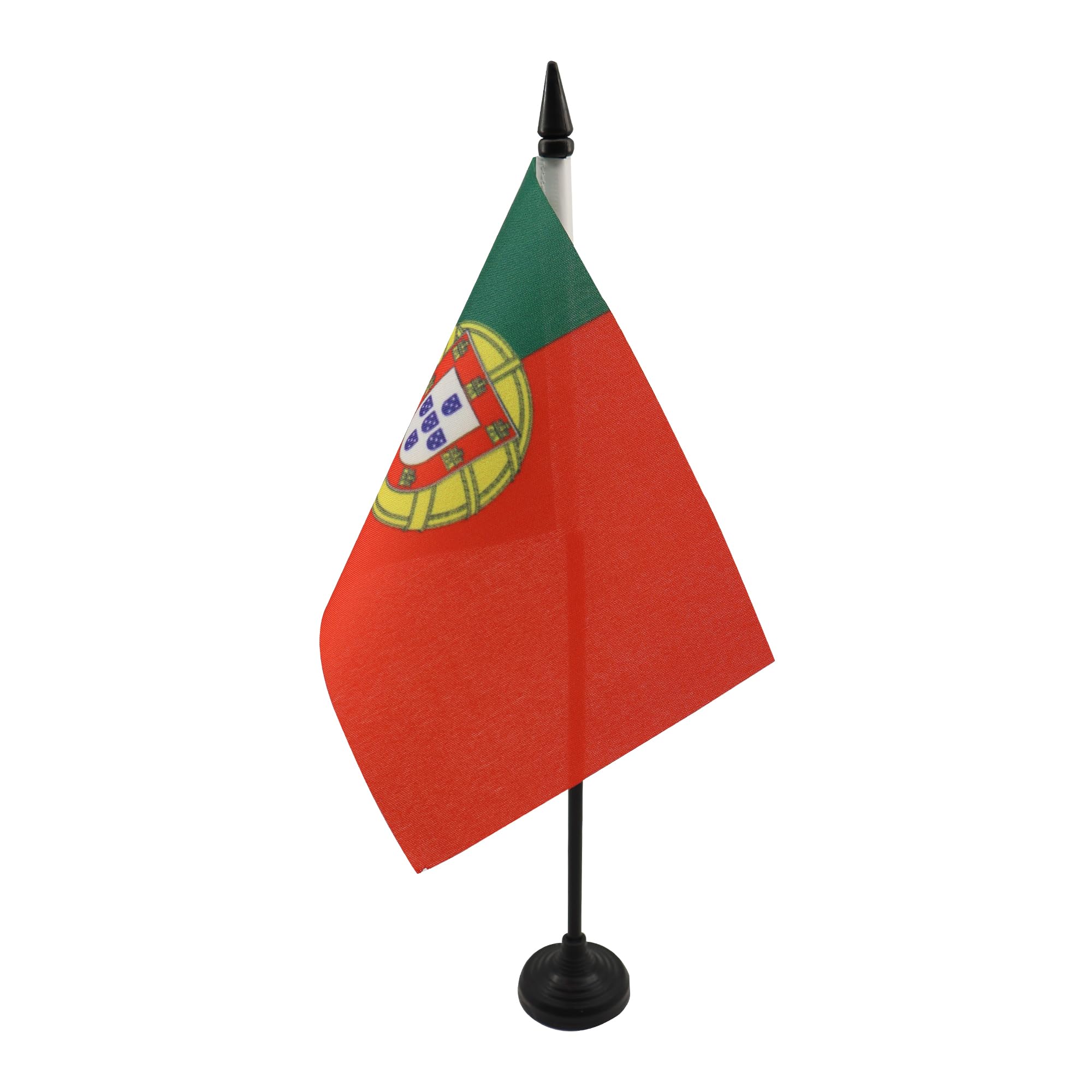 AZ FLAG - Portugal Table Flag 4'' x 6'' - Portuguese Office Mini Banner 100% Polyester 15 x 10 cm - Mini Desk Flag with 10'' Pole and Black Plastic Base