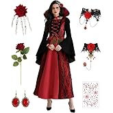 Kiyzbstoti Vampire Costume Womens - Halloween Costumes for Women Cosplay Gothic Vampire Teeth &amp; Medieval Dress Costume