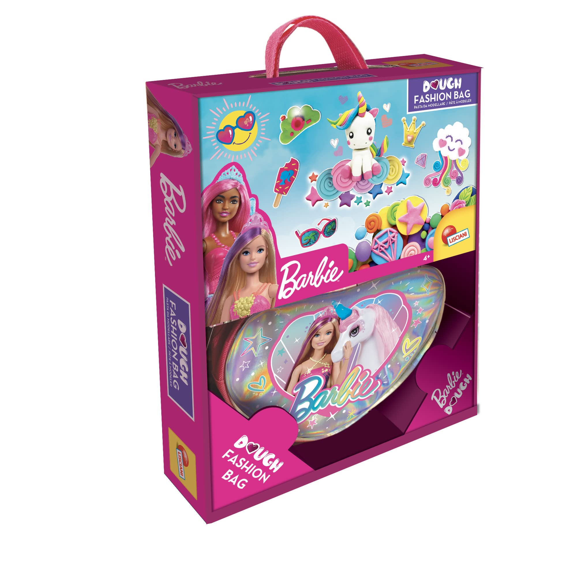 Lisciani - BARBIE Dough Fashion Bag - 300g Modelling Clay - 4 Moulds - Multicoloured - Creative Toys - For Children - Hand-Eye Coordination