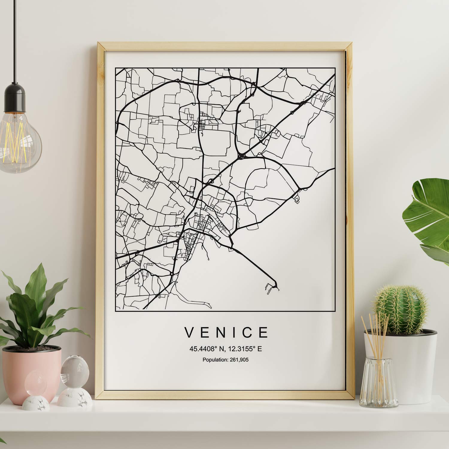 Print Venice city map Nordic style black and white. A3 size poster Printed paper No 250 gr. Paintings, prints and posters for living room and bedroom