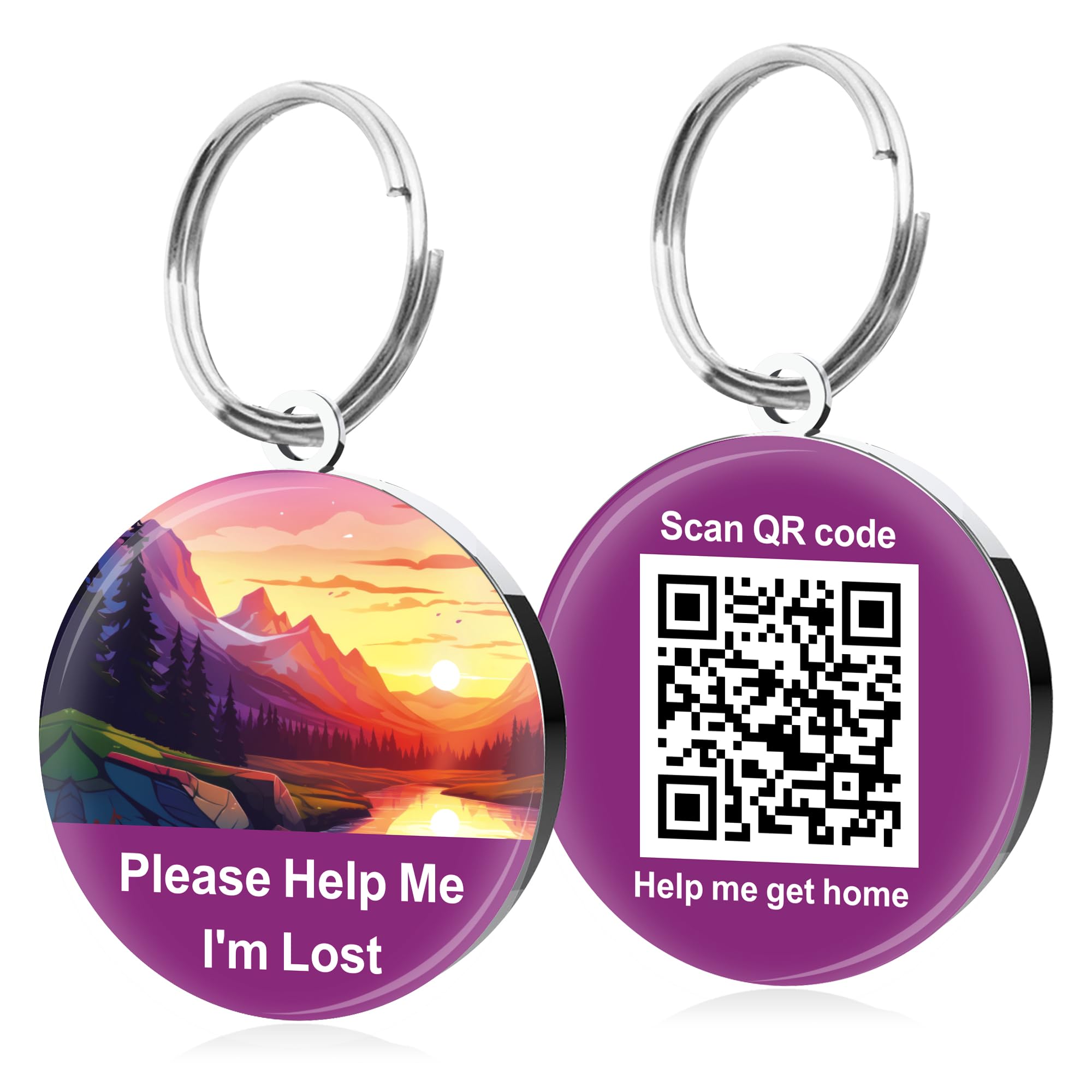 QR Code Dog Tags ID Tags for Dog Name ID Tag Cat Tags Online Pet Profile Scan QR Receive Instant Pet Location Alert Email Quiet Tag (Purple, Design 2)
