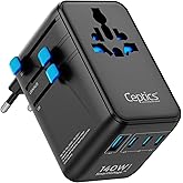 Ceptics 6 in 1 International Power Adapter with PD 140W USB-C, 1x USB-A, 3X Type C, Universal Input and 1x USA/JP Input with Type A, C, G, I Plug outlets for Global Travel – CE & RoHS Certified