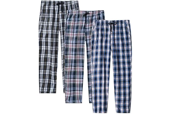 MoFiz Men's Pajama Pants Cotton Pj's Sleep Drawstring Loungewear Pants 3pack Lightweight Cozy 2-Pockets