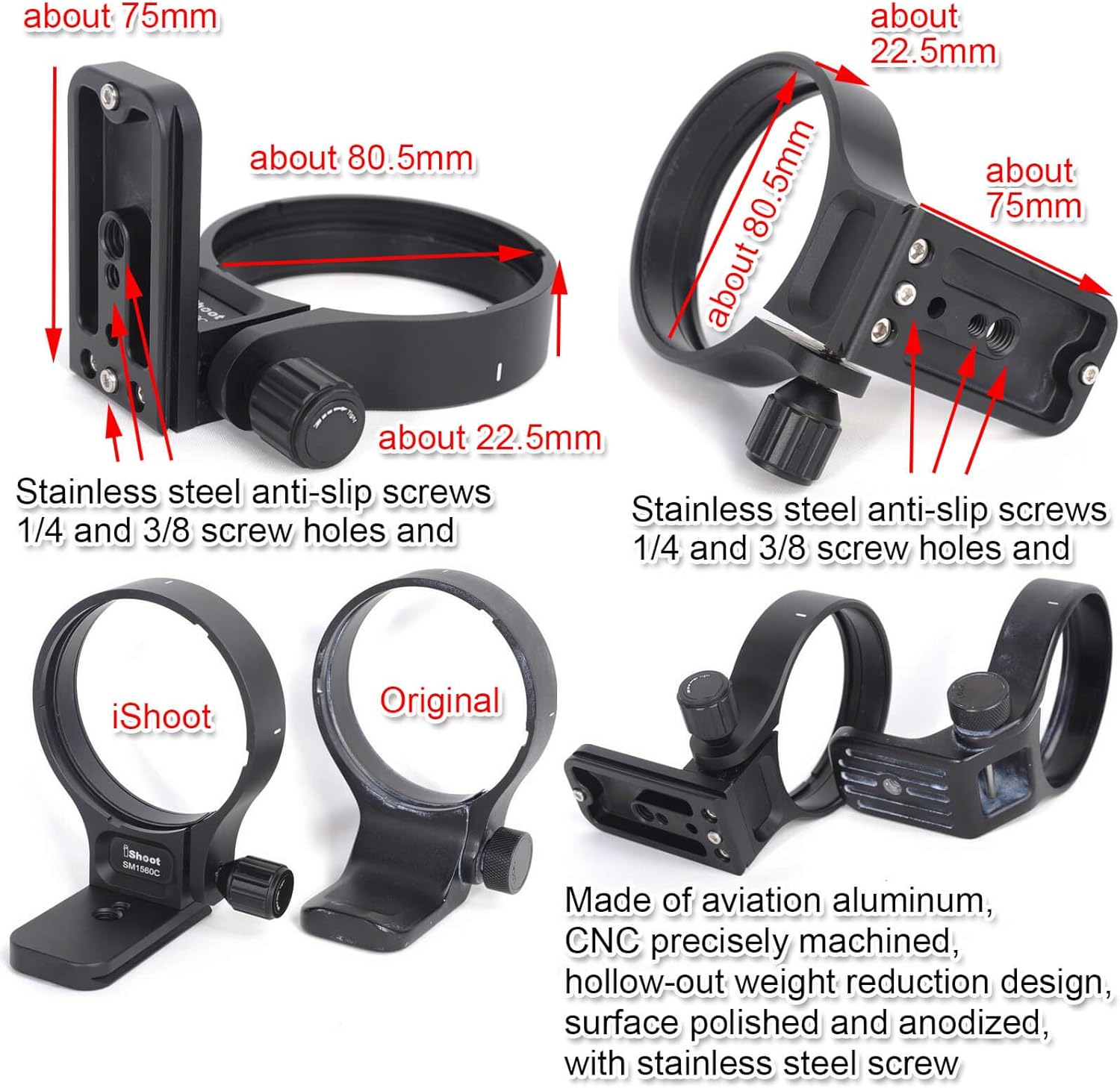 Ishoot Lens Collar Support Cnc Machined Tripod Mount Ring Ts - View #10
