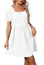 OFEEFAN White Women Dress Summer Square Neck Puff