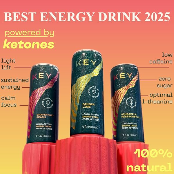 KEY KETONE ENERGY DRINK – SUGAR FREE AND ALL NATURAL FROM KETONES FOR LONG LASTING ENERGY AND OPTIMAL GREEN TEA CAFFEINE AND L-THEANINE FOR MENTAL FOCUS TO PERFORM, VARIETY PACK (PACK OF 12)