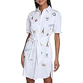 Karl Lagerfeld Womens Poplin Shirt Dress with Tie Waist