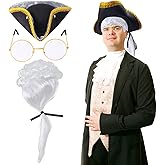 Yewong Colonial Costume Dress Up Set Revolutionary War Tricorn Hat Historical Judge Wig