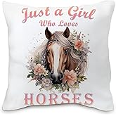 Nvotell Pink Horse Pillow Covers 18x18 - Horse Floral Decor for Girls Room, Just a Girl Who Loves Horses Lovers Gifts for Women