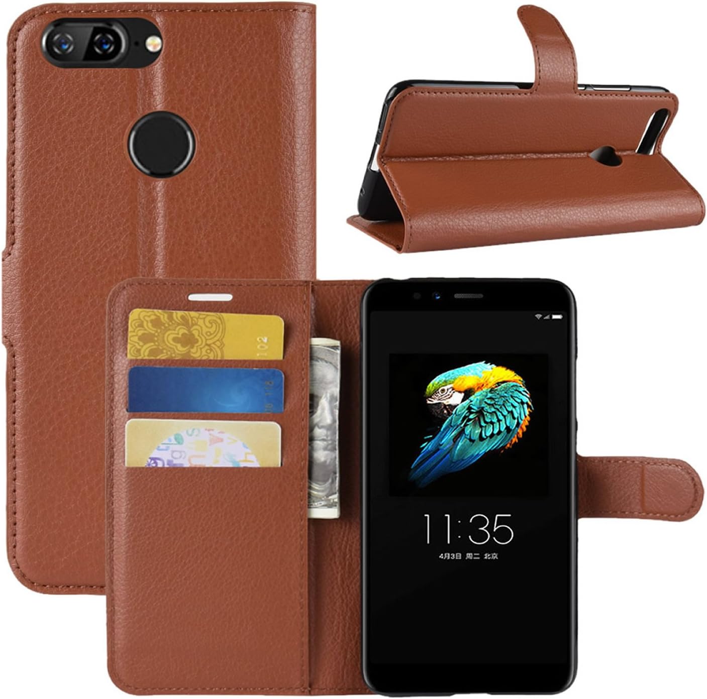 HualuBro Lenovo S5 Case, Premium PU Leather Wallet Flip Phone Protective Case Cover with Card Slots for Lenovo S5 Smartphone (Brown)