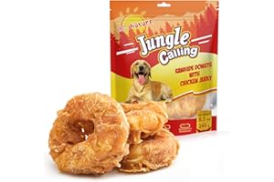 Jungle Calling Dog Treats Long Lasting, Rawhide Chews for Dogs, Chicken Wrapped Rawhide Donuts, Chewy Snacks for Medium Large Dogs