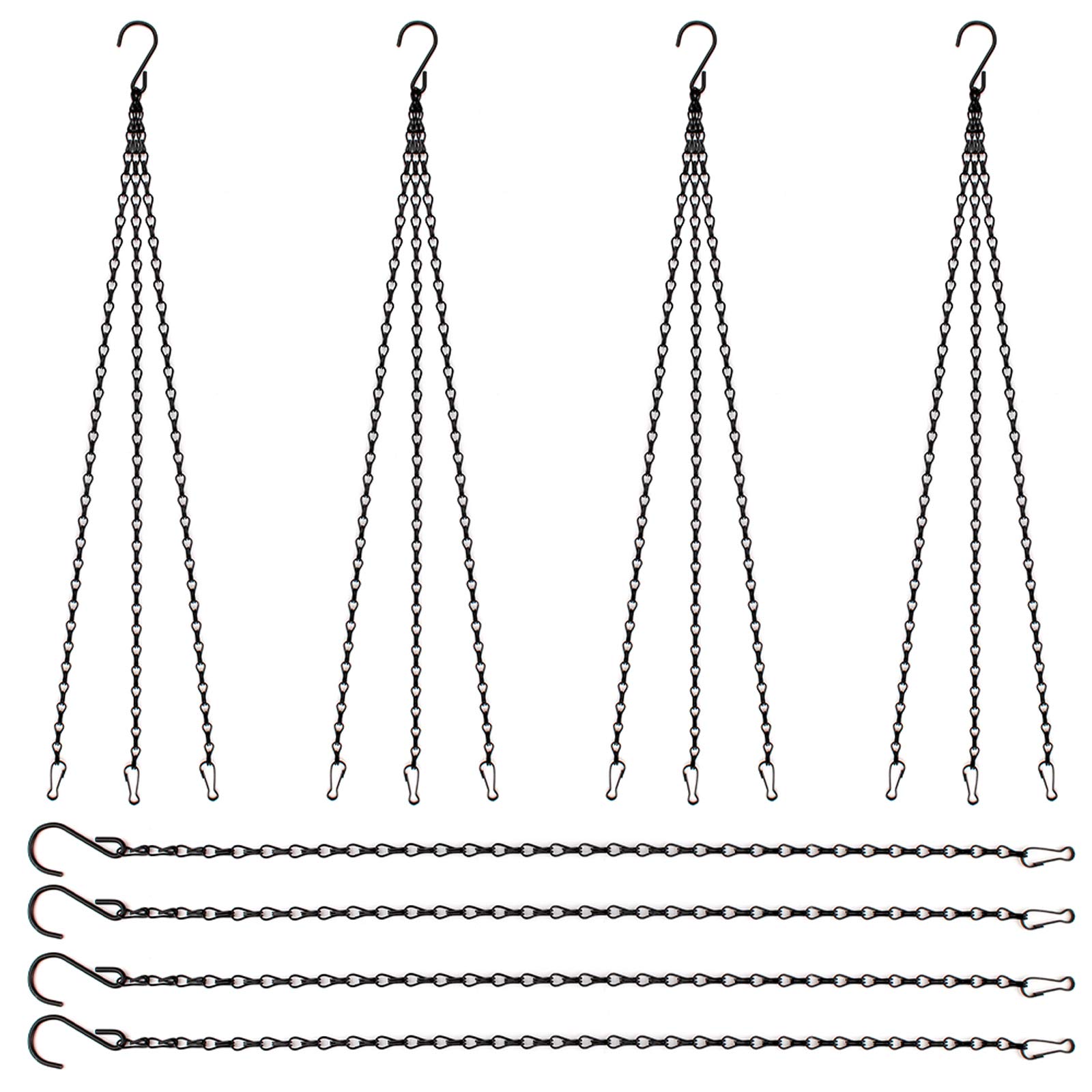 Dadabig 16pc Hanging Chains Metal, 23 Inch Hanging Basket Chains Garden Plant Hangers with Clips and Hooks for Planters, Bird Feeders, Lanterns and Ornaments, Black