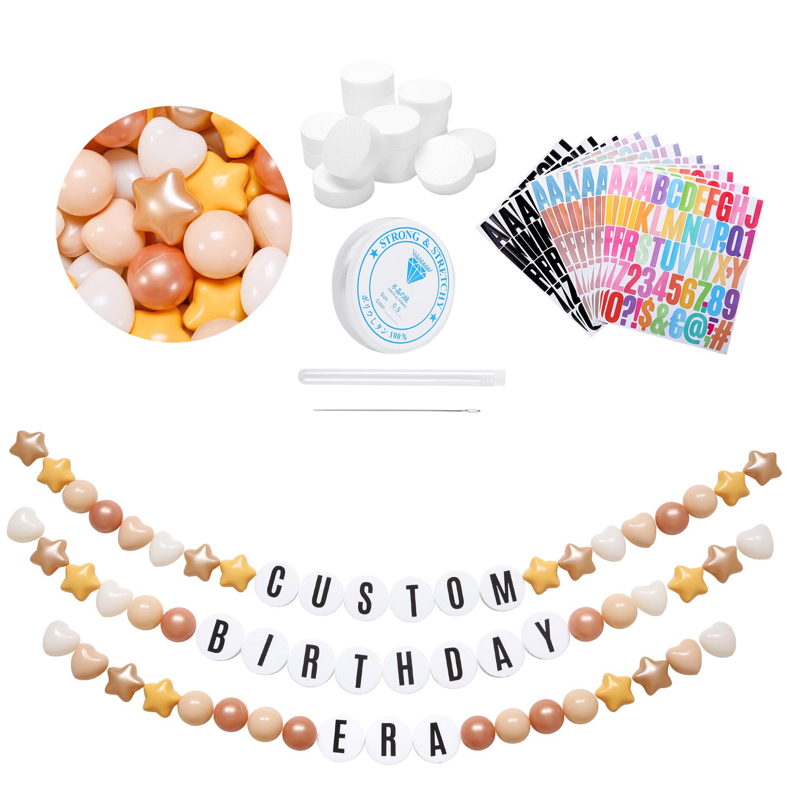 Photo 1 of 87Pcs DIY Giant Friendship Bracelet in My Birthday Era Banner Birthday Famous Singer Customizable Banner Garland Decor Foam Circles Ball Plastic Balls DIY Supplies Set(Brown)