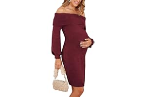V FOR CITY Maternity Sweater Dress for Baby Shower Off The Shoulder 2025 Winter Fuzzy Puff Sleeve Bodycon Party Dresses