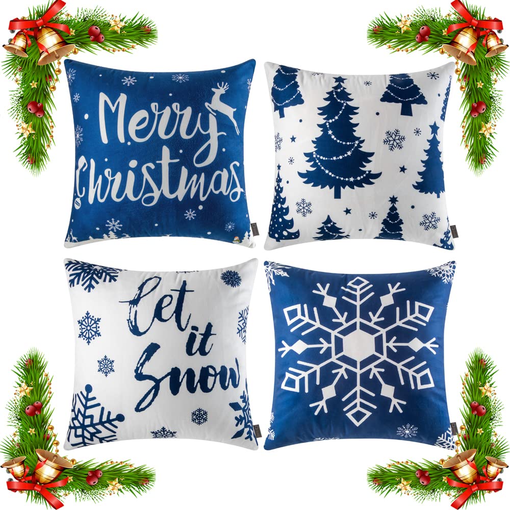 ORANIFUL Christmas Cushion Covers 50cm x 50cm Set of 4 Blue Velvet Holiday Pillow Case for Sofa Couch Bedroom Xmas Decorations Throw Pillowcase 20x20 Inches (4pack-01) — image 1