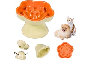 TAFELF Detachable Slow Feeder Cat Bowl, Unbreakable Elevated Cat Bowls - Heavy Weighted, Non-Slip Raised Slow Feeder, Tilted Small Dogs Slow Feeders Bowl, Dry & Wet Food, Whisker Friendly (Orange, 5.8")