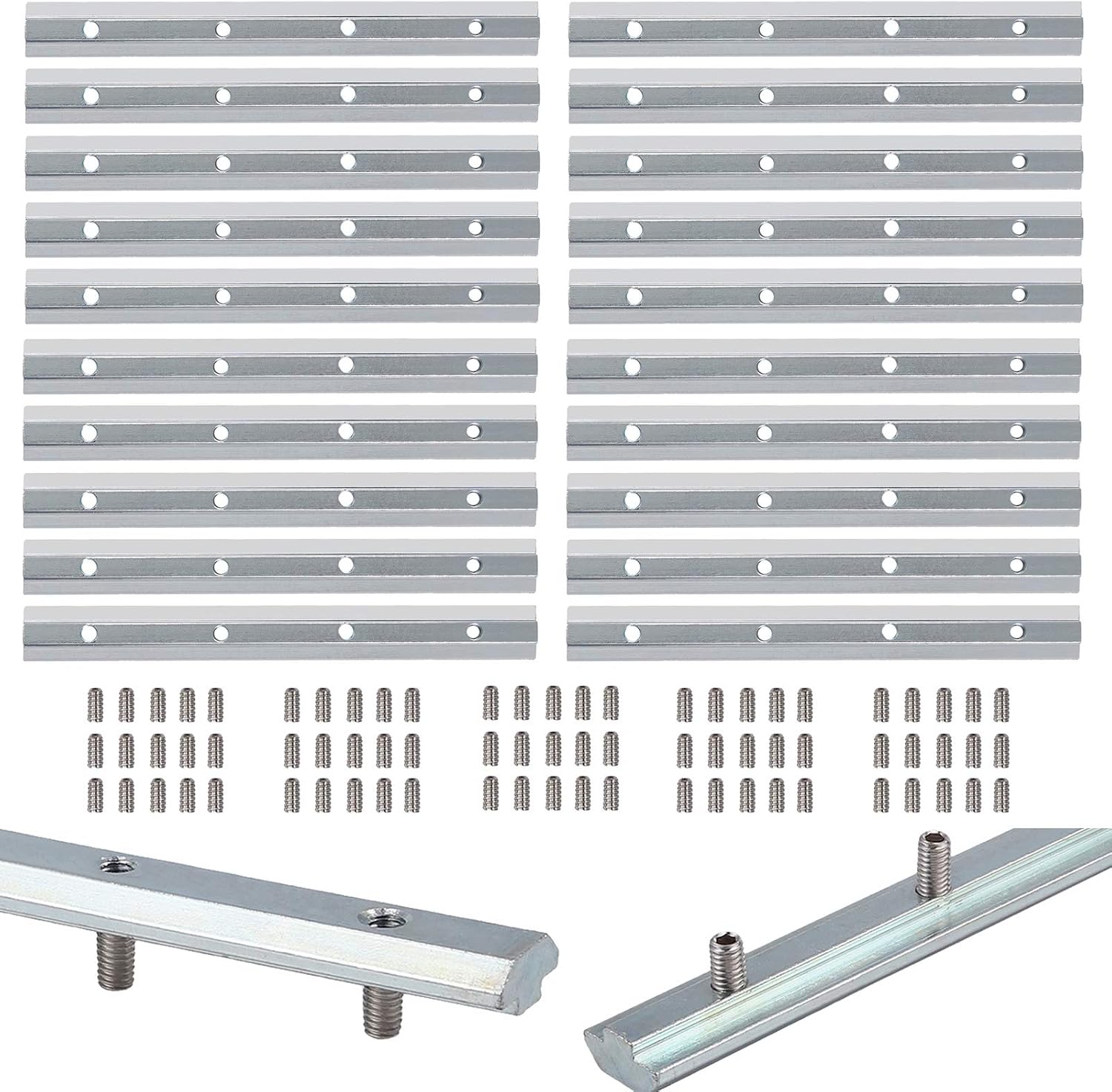 EYPINS 20 Pcs Aluminium Extrusion 4040 Line Straight Connectors 180mm Joint Inside Connector M6 T-Slot 8mm Flat Plate Bracket 4 Holes with Screws