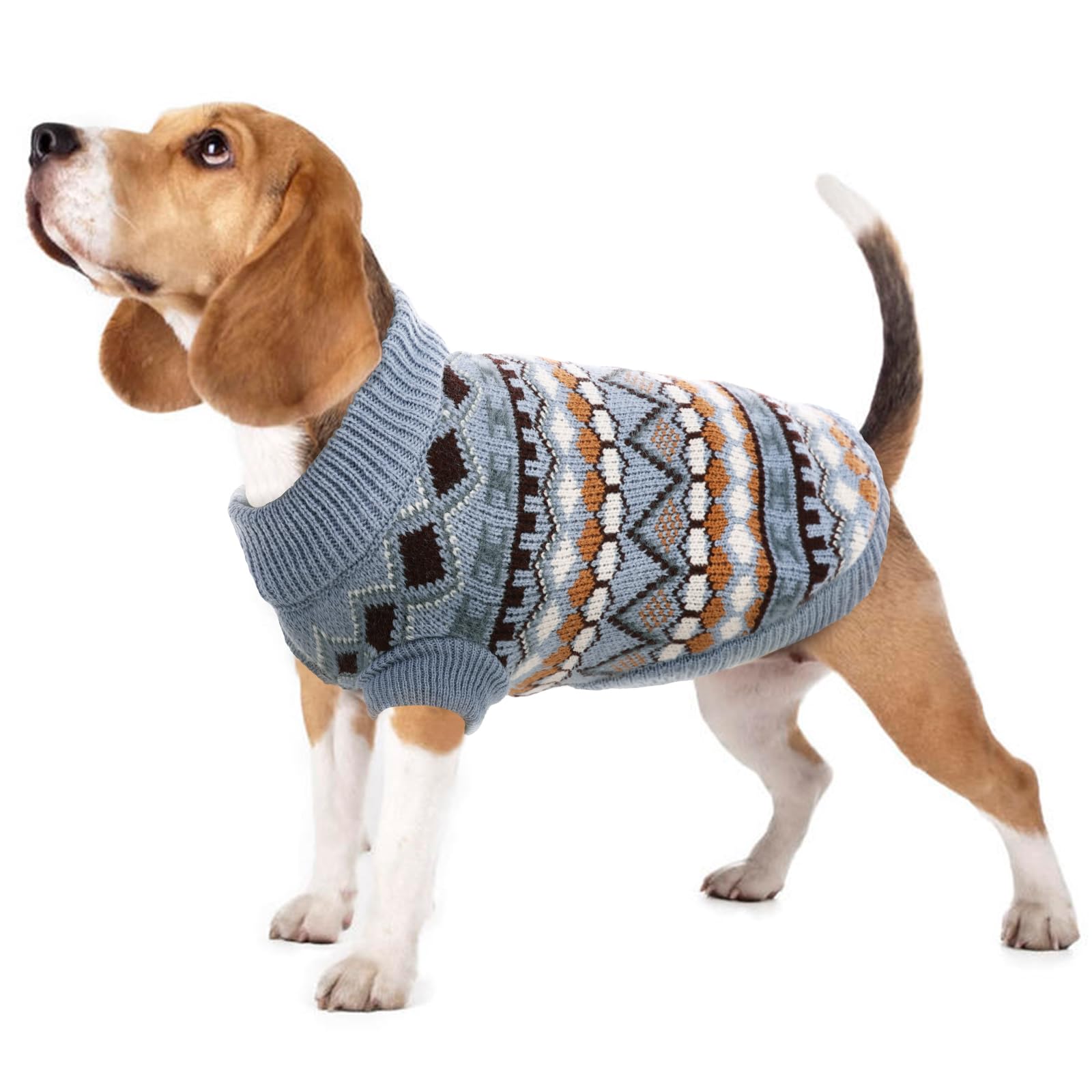 Hjumarayan Dog Jumper - Boho Dog Jumpers Small Medium Large, Knitted Christmas Sweater with Harness Hole, Thick Warm Winter Clothes for Bichon Frisé, Shih Tzu, Blue M — image 1