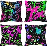 Rqzwdq Glow in Dark Splatter Neon Set of 4 Throw Pillow Covers Square Pillowcase Home Decor for Couch Sofa Bed, Double-Sided Pattern 18x18 Inches
