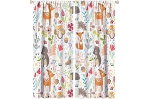 DDCBNS Kids Forest Animal Curtains,Each Panel W21 x 54L,Baby Room Cartoon Animal Cute Bear Deer Fox Curtains for Boys Girls Bedroom Living Room Nursery Study 2 Panels Total Size 42 x 54 Inch