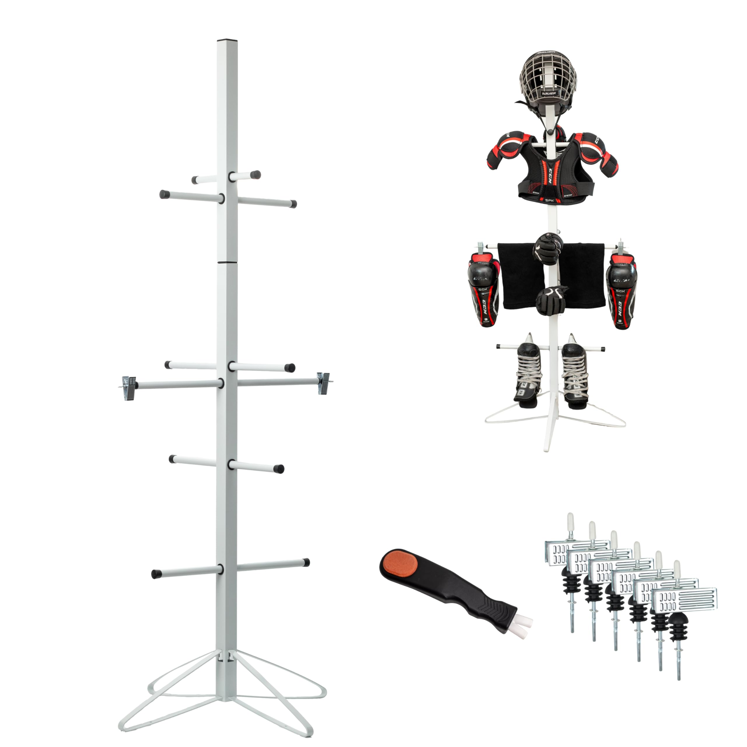Photo 1 of Ceaz Hockey Gear Drying Rack - Metal Tree Dryer Stand for Hockey Equipment - Organizer to Dry and Store Sports Gear - Includes Skate Sharpening Tool and 6 Hanging Clips