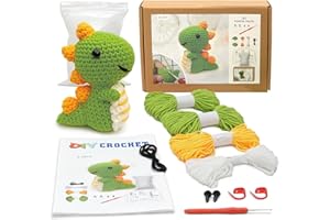Maziky Beginners Crochet Kit for Adults Cute Dinosaur Crochet Starter Kit with Step-by-Step Video Tutorials Learn to Crochet (1PDinosaur, Green)