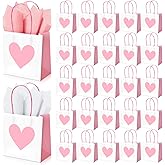 Silkfly 24 Pack Mini Valentine's Day Gift Bags with Tissue Paper 5 x 5 x 3 Inch Mini Red Foil Heart Goodie Bags with Handles for Valentine Gifts Giving Anniversary Couple Dating Wrapping(White, Pink)
