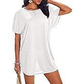 AI'MAGE Women's Swimsuit Coverup Ruffle Sleeve Bathing Suit Beach Cover Up Back Hollow Bikini T-Shirt Dress S-2XL