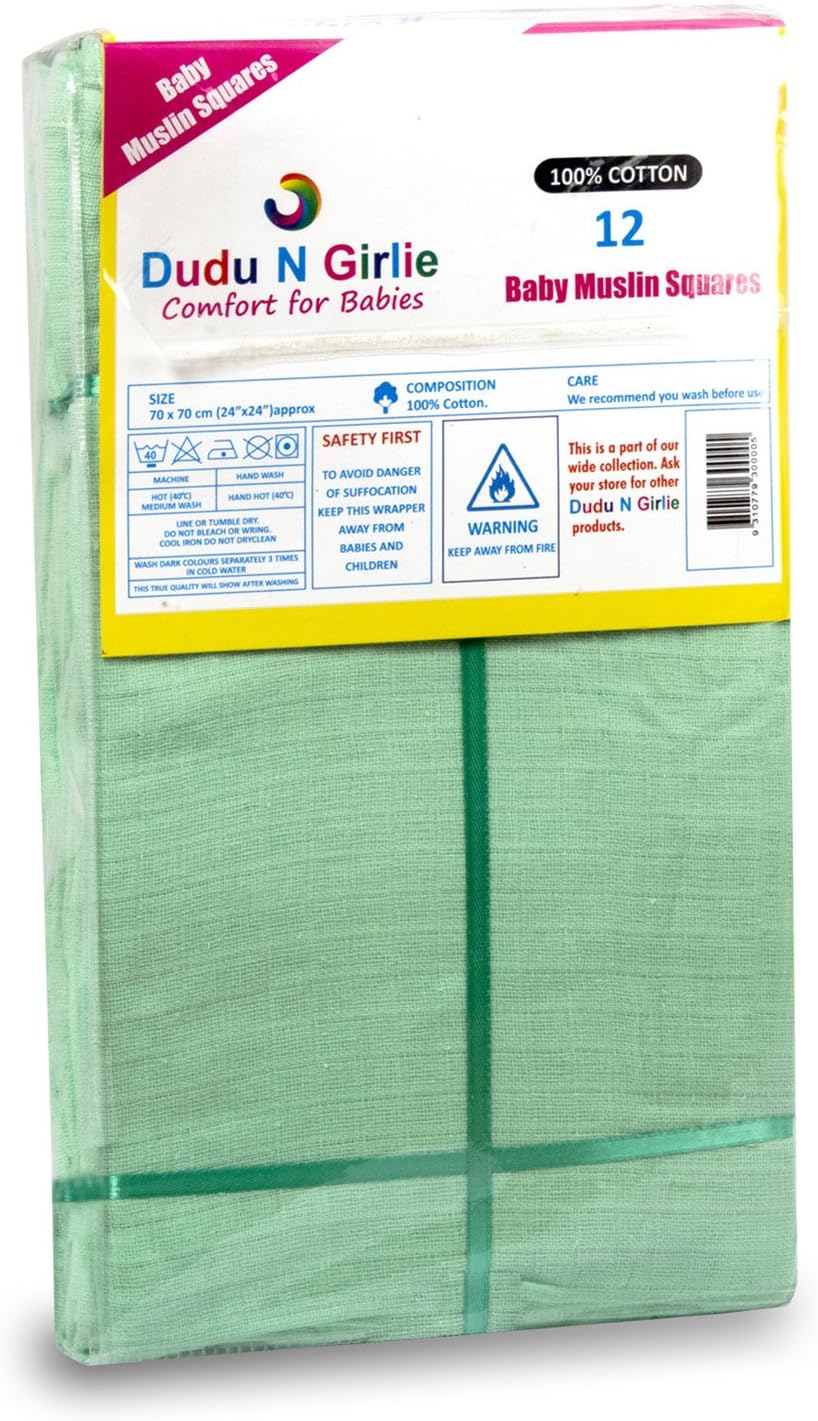 12 x PREMIUM QUALITY BABY MUSLIN SQUARES 100% COTTON, 70 X 70 CM approx, SUPERSOFT , MADE IN EU (MINT) (Packing May Vary) - Image 4