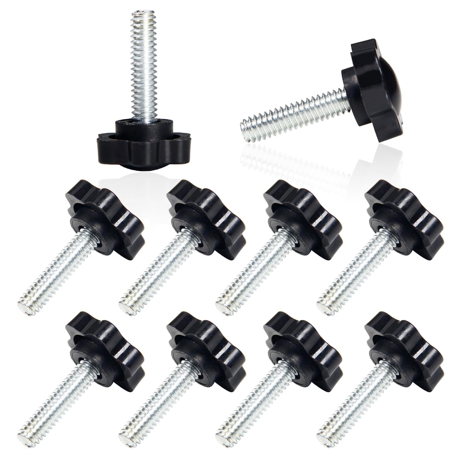 Photo 1 of MroMax 10Pcs 1/4"-20 x 1 Threaded Knurled Thumb Nuts, Black Plastic Knobs Clamping Screws, Grip Knob Screw for Replacing Umbrella Base